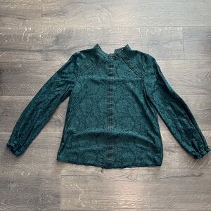 Cable & Gauge Teal Lace Long-Sleeve Blouse
